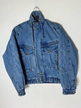 Vintage 80/90s Urban Equipment Denim Moto Bomber Jacket Quilt Lined S Streetwear